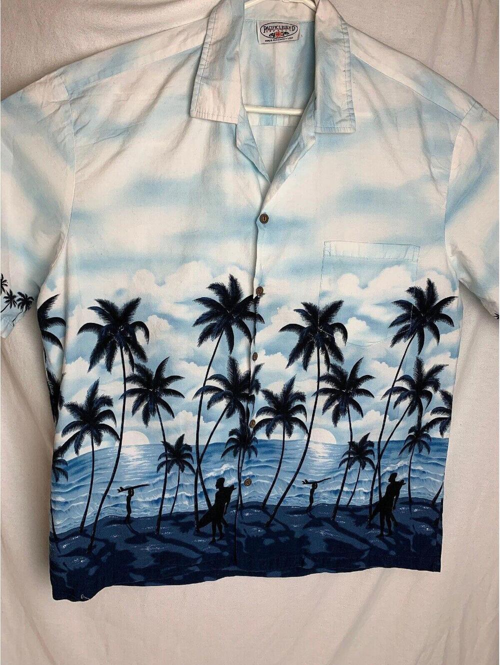 Pacific Legend Surfer Surfboard Hawaiian Aloha Blue Shirt Tropical XL Hawaii